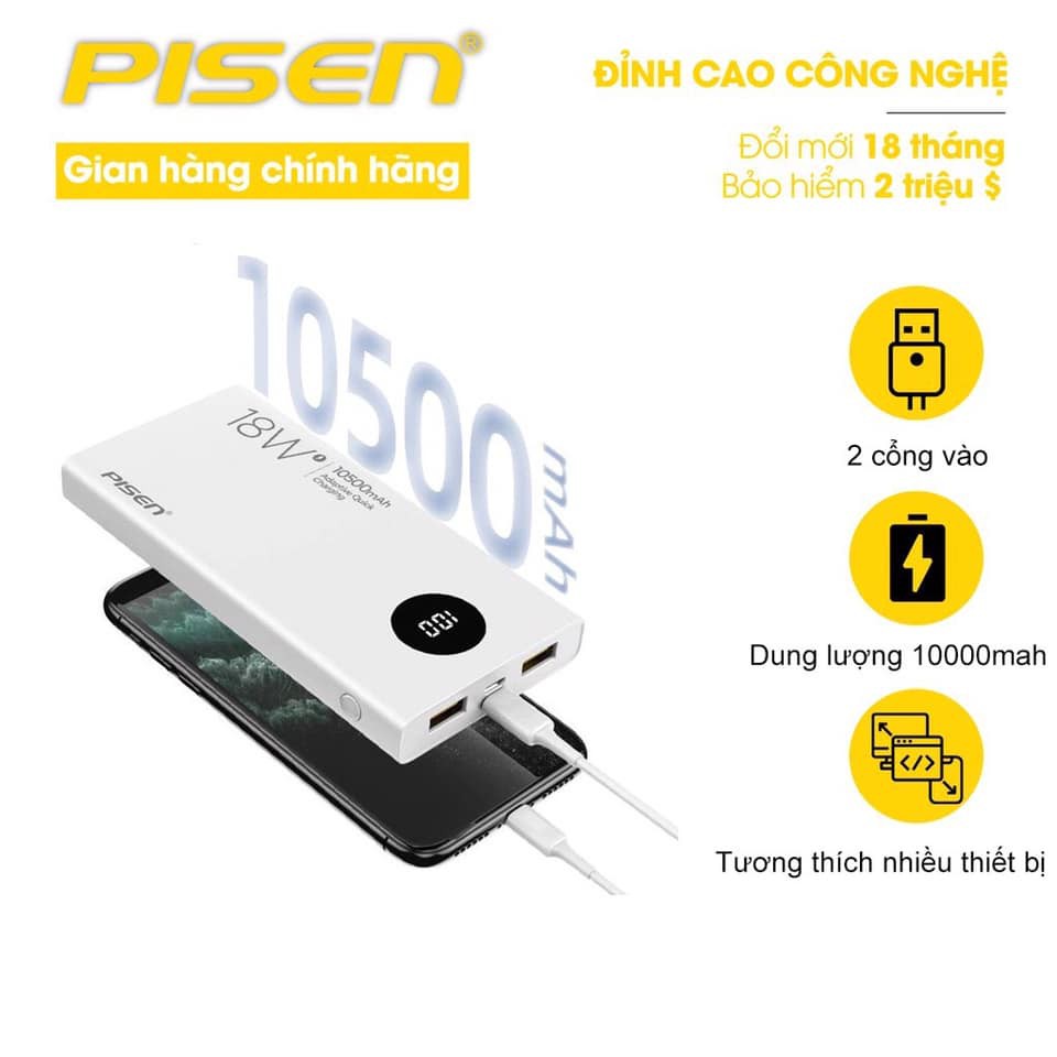 Sạc dự phòng PISEN Quick 10500mAh(LED) - Ultra - TS-D290 - Hàng chính hãng