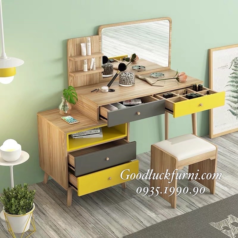 Bàn Trang Điểm Vân Gỗ Sồi 1.2m, Chân Gỗ Tự Nhiên BTD8989799
