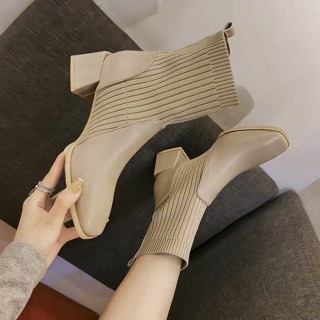 Ảnh thật/ORDER: Boot len bọc da gót vuông 5cm