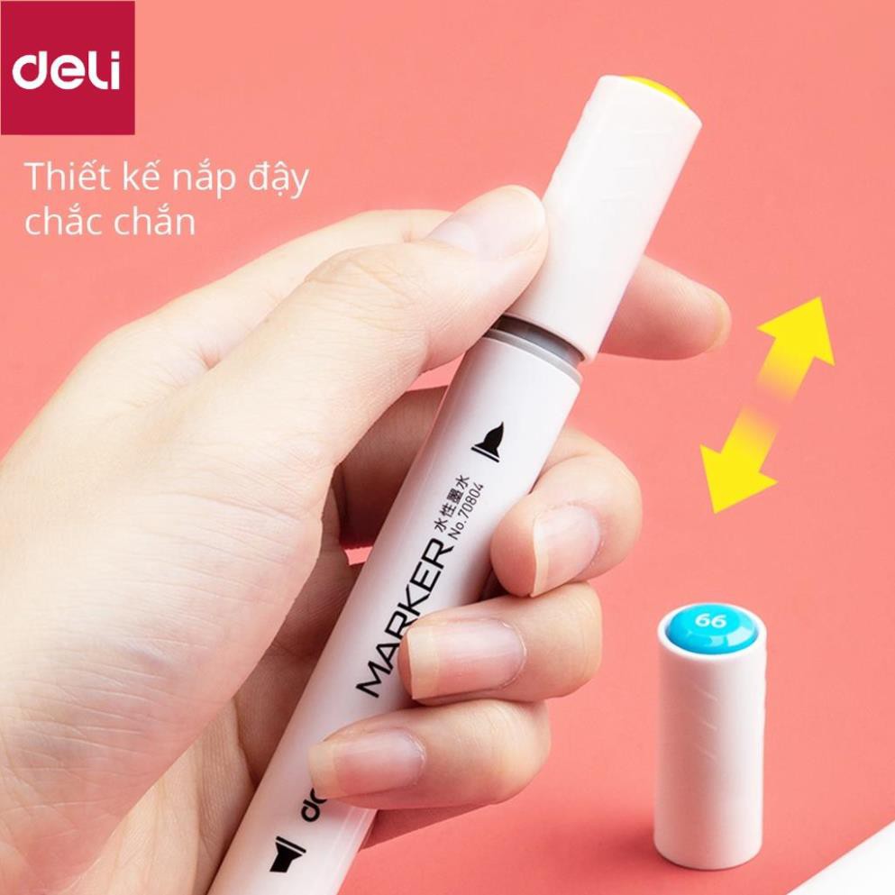 Bút màu marker thân tròn hai đầu Deli - marker hộp nhựa - 70804 [Deli]