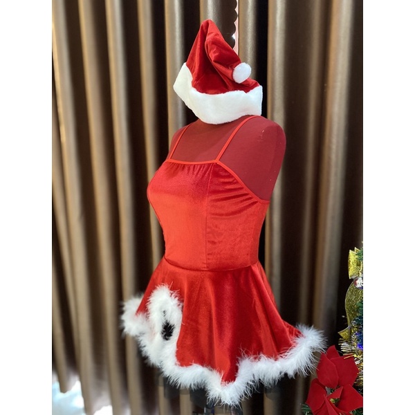 [NOEL SẴN] Váy Ngủ Nhung Giáng Sinh Sexy Xẻ Tà Sang Trọng MS19989 [CWEAR.SEXY_ĐỒ NGỦ &amp; NỘI Y CAO CẤP]