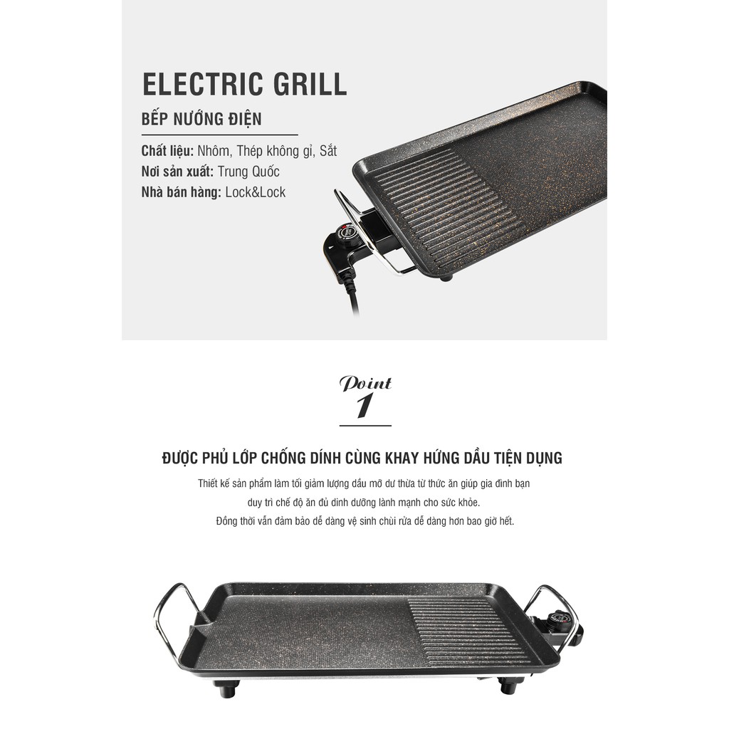 Bếp nướng điện Lock&amp;Lock electric grill - màu đen EJG212BLK