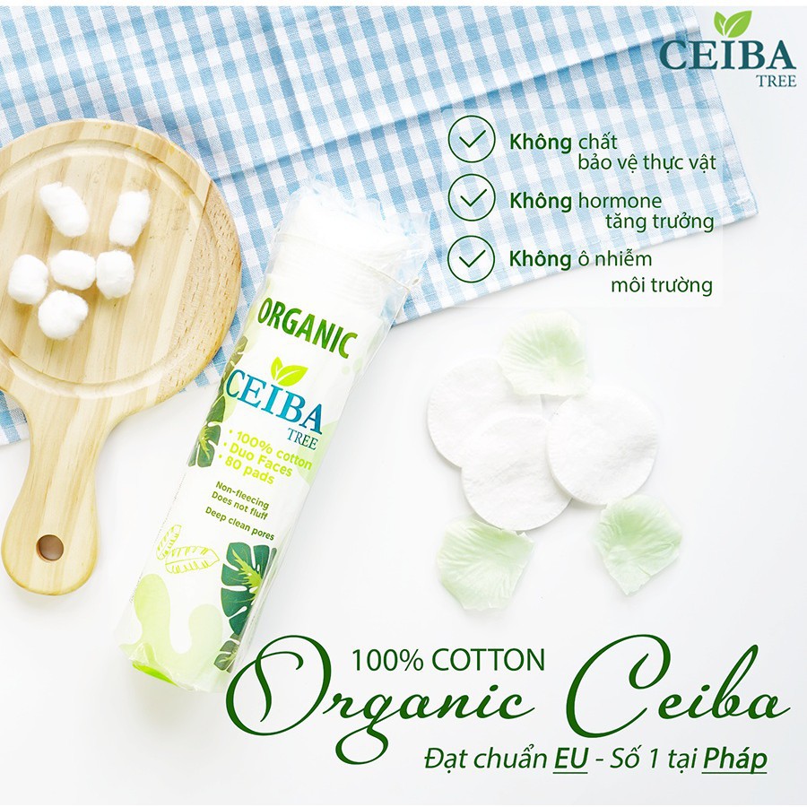 Bông tẩy trang Ceiba 100% Cotton siêu tiết kiệm dung dịch dưỡng da (140 miếng)