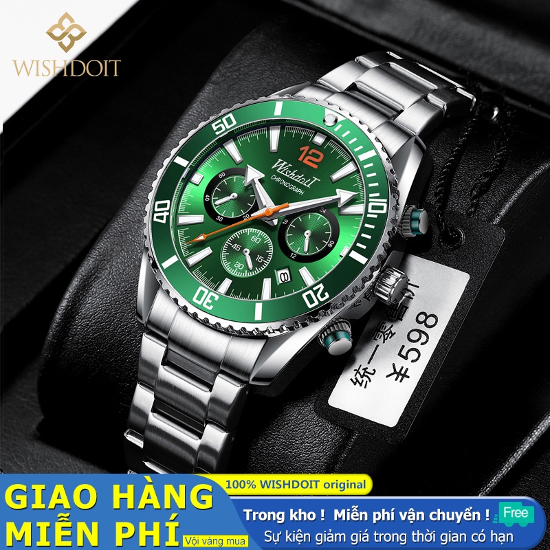 WISHDOIT Đồng hồ quartz chống thấm nước chất liệu thép không gỉ WSD-175-A