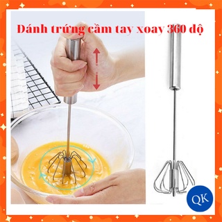 Cây đánh trứng inox cầm tay bán tự động tiện dụng - Dụng cụ đánh trứng tự xoay đa năng 30cm khuấy cà phê bột_QK326