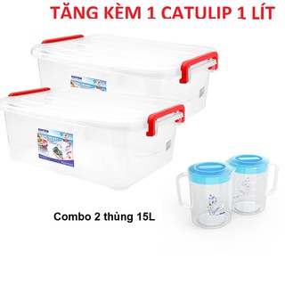 Combo 2 thùng nhựa Duy Tân trong suốt 15L- TẶNG KÈM 1 CA TULIP 1 LÍT