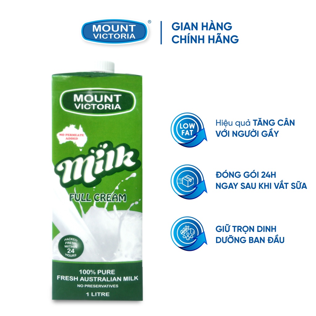 Sữa Tươi Nguyên Kem Tiệt Trùng Úc Mount Victoria 1 Lít - Nhập Khẩu Chính Hãng, Vị Ngon, Dễ Uống, Không Béo