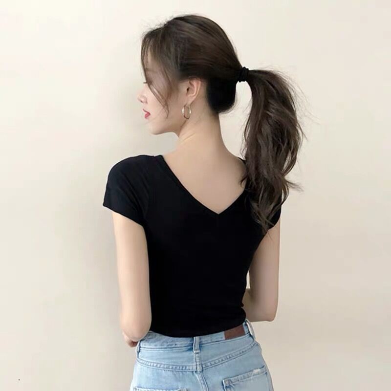 Áo croptop nữ ngắn tay ZOZORO ôm form cổ v chất vải đẹp thoáng mát