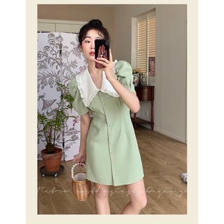 Đầm xốp màu mint phối cổ trắng (Freesize)