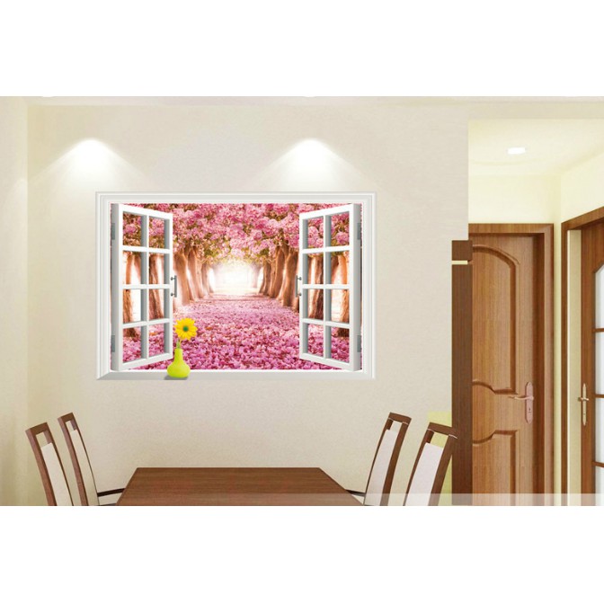 Decal trang trí khung cửa sổ Rừng Cây Anh Đào lớn