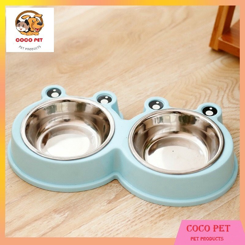 Bát Ăn Đôi Inox Hình Ếch Cho Chó Mèo Thú Cưng