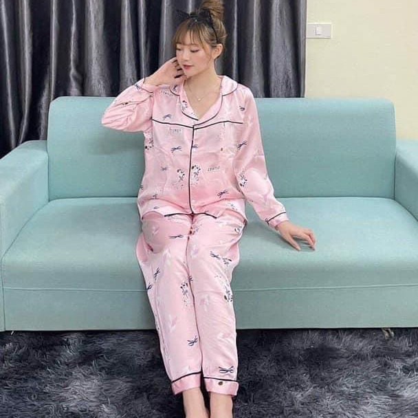 Bộ PIJAMA Lụa Bầu Và Sau Sinh 2 Chức Năng Cho Bé Ti Dài Tay Quần Dài Họa Tiết Dễ Thương HT4620 Honey Mommy