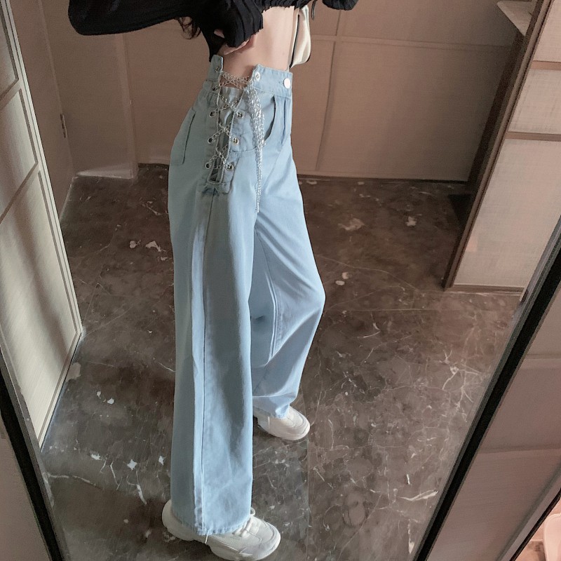 ULZZANG (SẴN) Quần jeans ulzzang ống rộng đan xích style NGỌC TRINH 2020 KÈM 3 ẢNH THẬT CUỐI