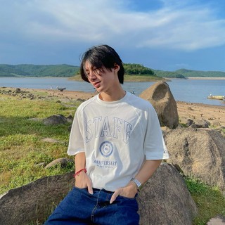 Áo thun raglan "STAFF" - Trắng/Đen