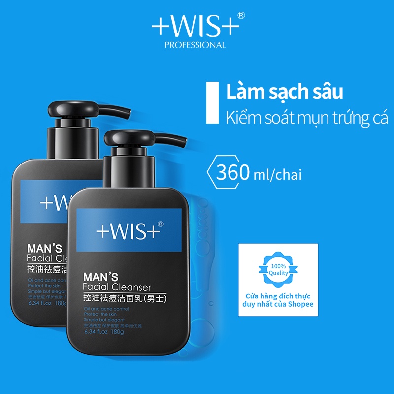 Sữa rửa mặt WIS kiềm dầu hỗ trợ giảm mụn chăm sóc da thường ngày cho nam 180ml