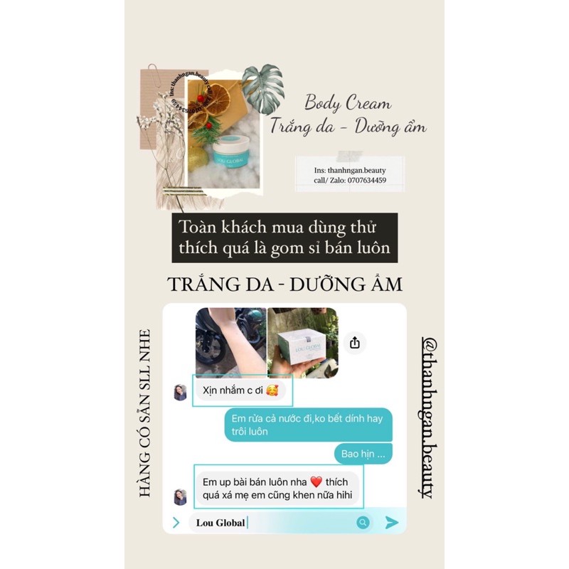 [FULLBOX] BodyCream Lou Global - KEM DƯỠNG TRẮNG DA BODY LOU GLOBAL [kèm thiệp, túi giấy và hộp] | BigBuy360 - bigbuy360.vn
