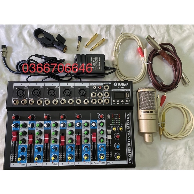 combo mixer F7 với k200 hát karaoke cực chất đầy đủ dây kết nối BH 6 Tháng