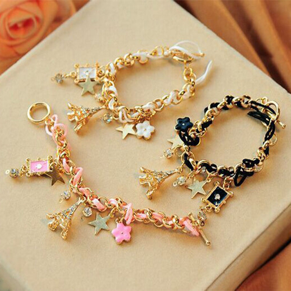 Vòng Tay Da Mặt Ngôi Sao Đính Đá Lấp Lánh Cho Nữ