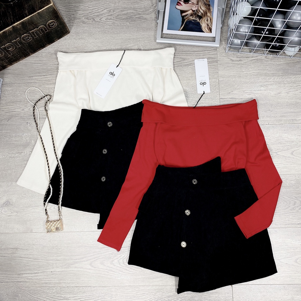 Set len tăm trễ vai mix chân váy lệch nữ cao cấp | BigBuy360 - bigbuy360.vn