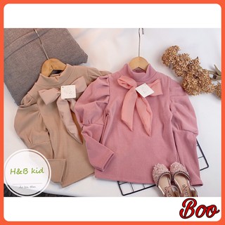 Áo len tăm tay bồng cổ 3 phân nơ cổ dễ thương cho bé gái