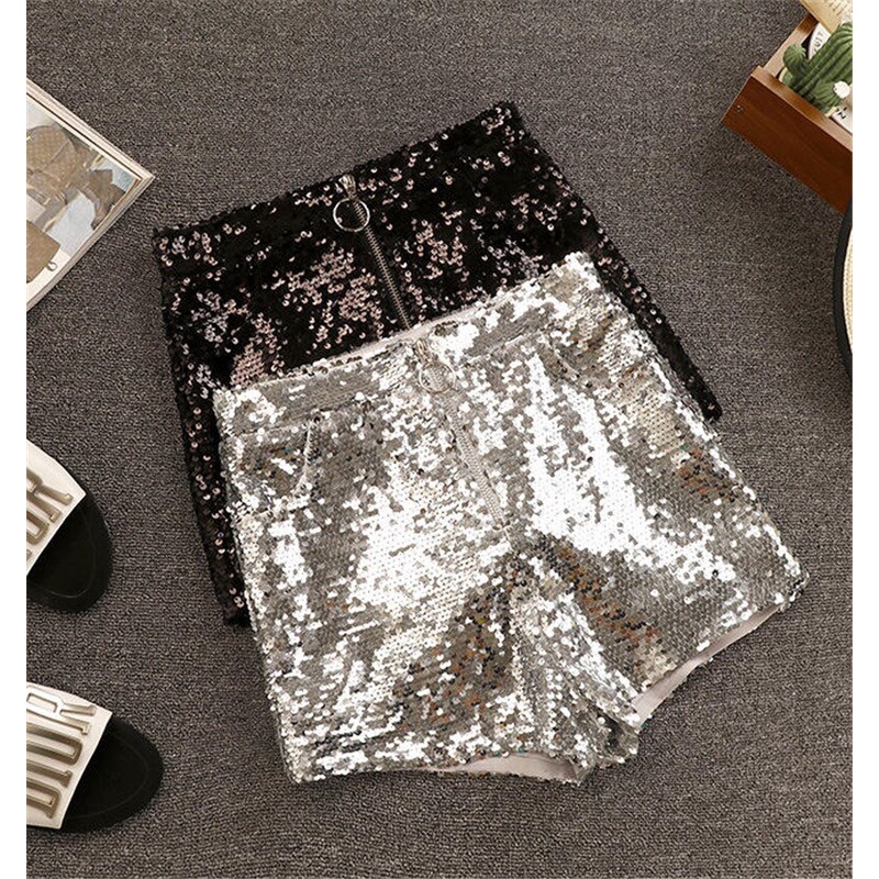 Quần Short Lưng Cao Đính Sequin Lấp Lánh Thời Trang Quyến Rũ Cho Nữ
