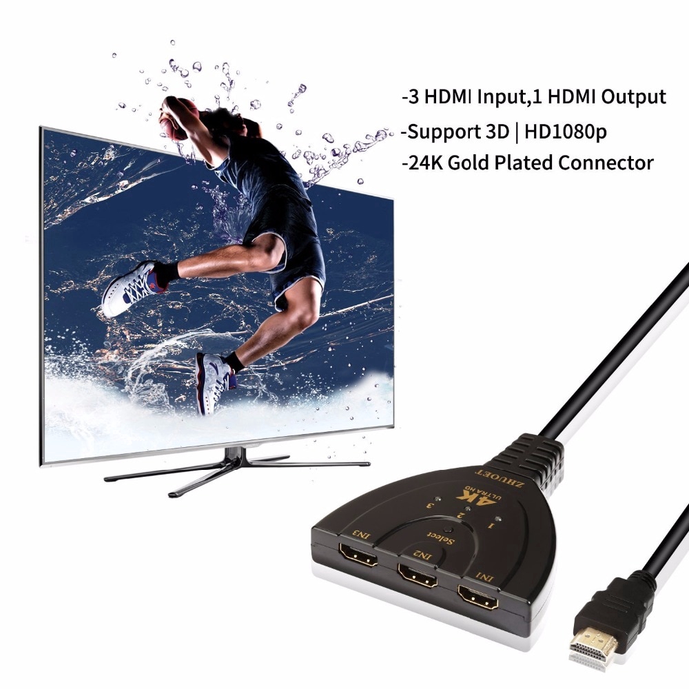 Bộ chuyển đổi 1080P 3 cổng HDMI / DVD / HDTV / XBOX PS3 / PS4