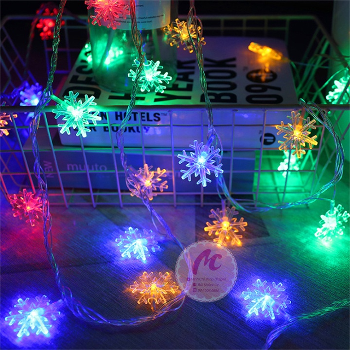 Dây đèn led 15 bông tuyết trang trí decor nhà cửa - dây đèn 3,2m cắm điện,đèn giáng sinh hình ngôi sao, bông tuyết_ 0111