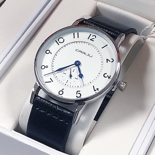 Đồng hồ thạch anh CRRJU 2112 thời dây da đơn giản chống thấm nước cho nam