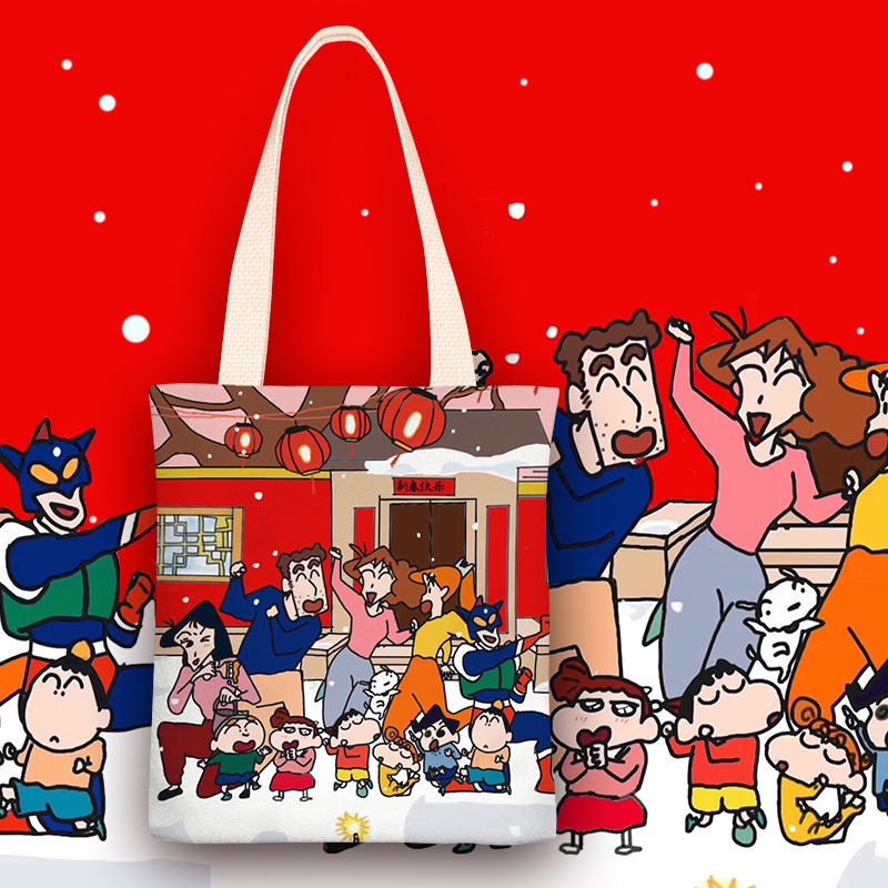 Chì Shin-chan canvas bag Túi vải túi một vai cô gái túi xách túi học sinh túi zipper túi túi môi trường