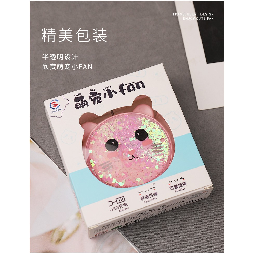 Quạt sạc mini hình heo,gấu,mèo cute có đèn led