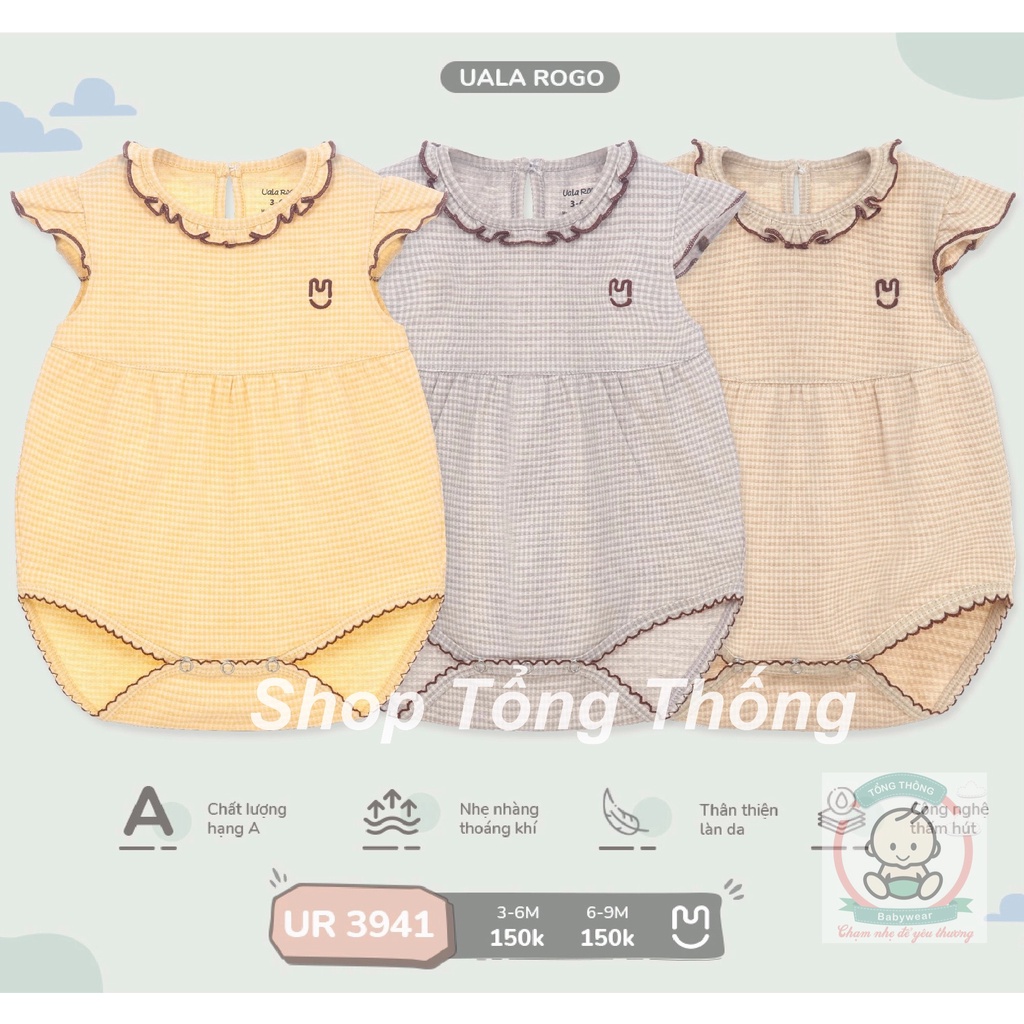 Body hãng Uala Rogo ngắn tay vải sợi tre cao cấp mềm mịn thoáng mát thấm hút tốt cánh hoa ren cho bé trai bé gái 3941