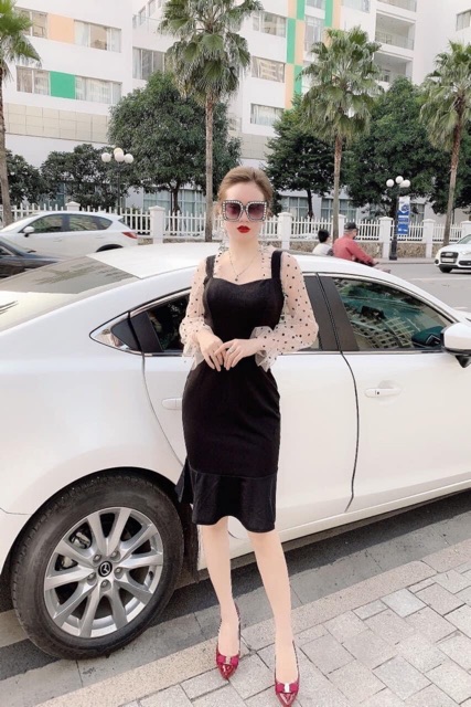 Đầm Thiết Kế Đuôi Cá Phối Tay Lưới Bi ( Có Sẵn )