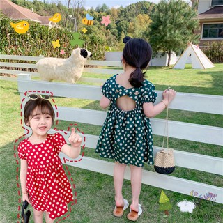 Đầm Chấm Bi Hở Lưng Cho Bé Gái