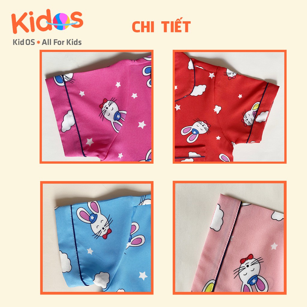 Đồ bộ Pijama lụa trẻ em cao cấp KidOS thoáng mát cho bé trai và bé gái từ 1 – 14 tuổi họa tiết thỏ trắng đẹp