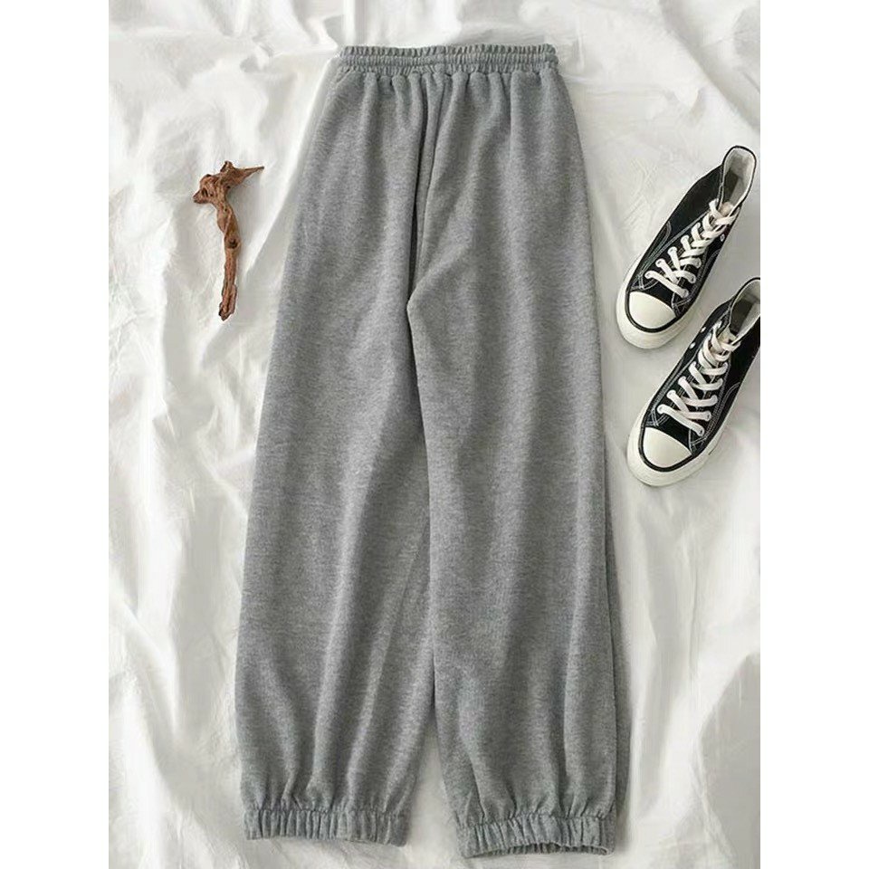 Quần jogger ống rộng phong cách thể thao nữ ống rộng bo gấu chất liệu da cá phong cách cá tính