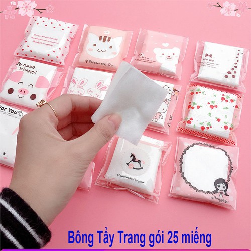 Bông Tẩy Trang Mini Bỏ Túi Du Lịch - Bông tẩy Trang Gói 25 Miếng Xinh Xắn