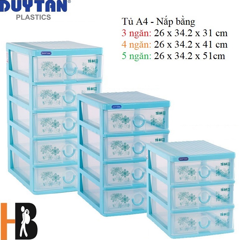 Tủ Nhựa Trong A4 Nắp Bằng DUY TÂN | 3 Ngăn - 4 Ngăn - 5 Ngăn | 26 x 34.2 x 31/41/51cm | Hibucenter