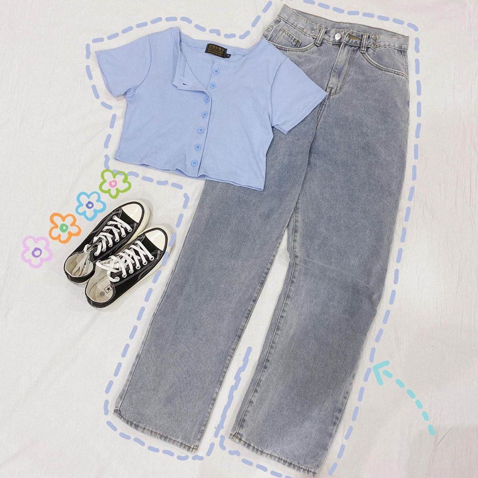Áo Croptop nút tay ngắn hình thật | BigBuy360 - bigbuy360.vn