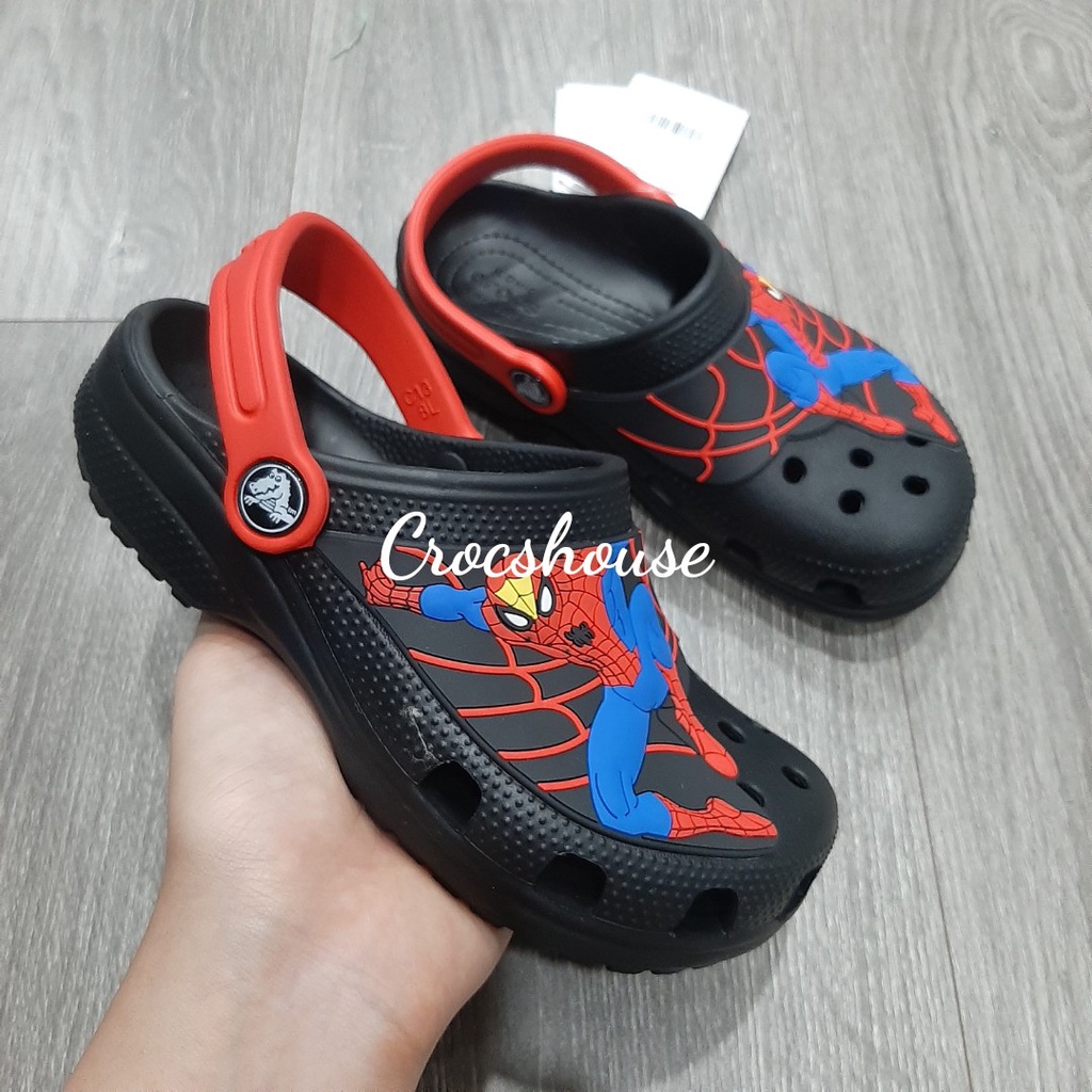 Dép sục crocs bé trai spiderman cao cấp, dép crocs trẻ em tặng kèm jibbitz, sục người nhện - crocs house