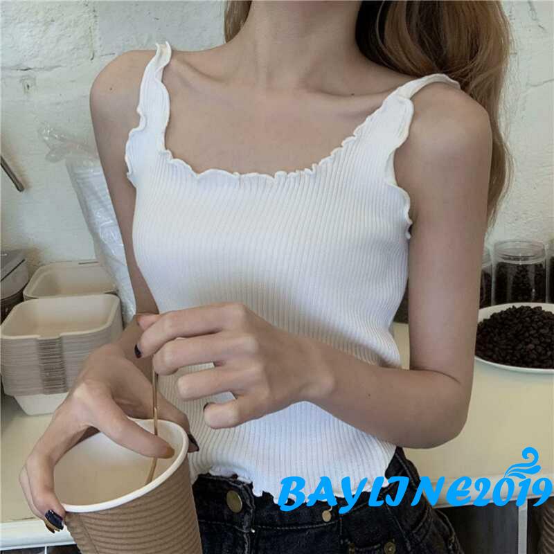 Áo Dệt Kim Không Tay Cổ Vuông Màu Sắc Trơn Gợi Cảm Cho Nữ