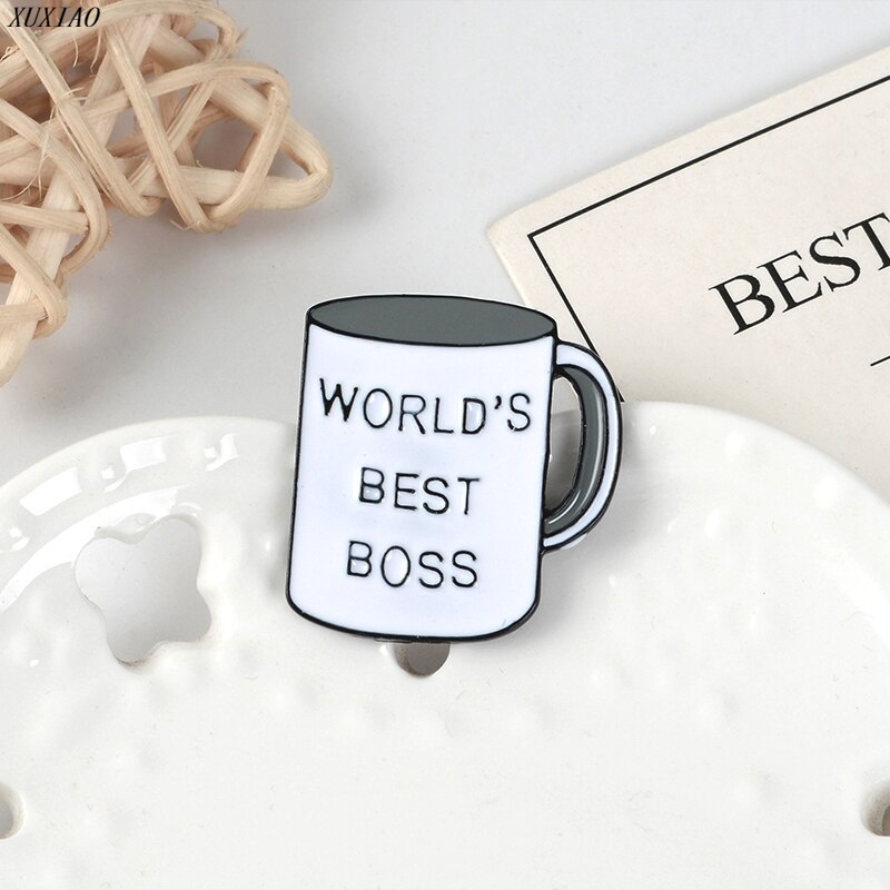 Ghim Cài Áo Hình Cốc Cà Phê In Chữ World's Best Boss Mug Dành Cho Nam Và Nữ