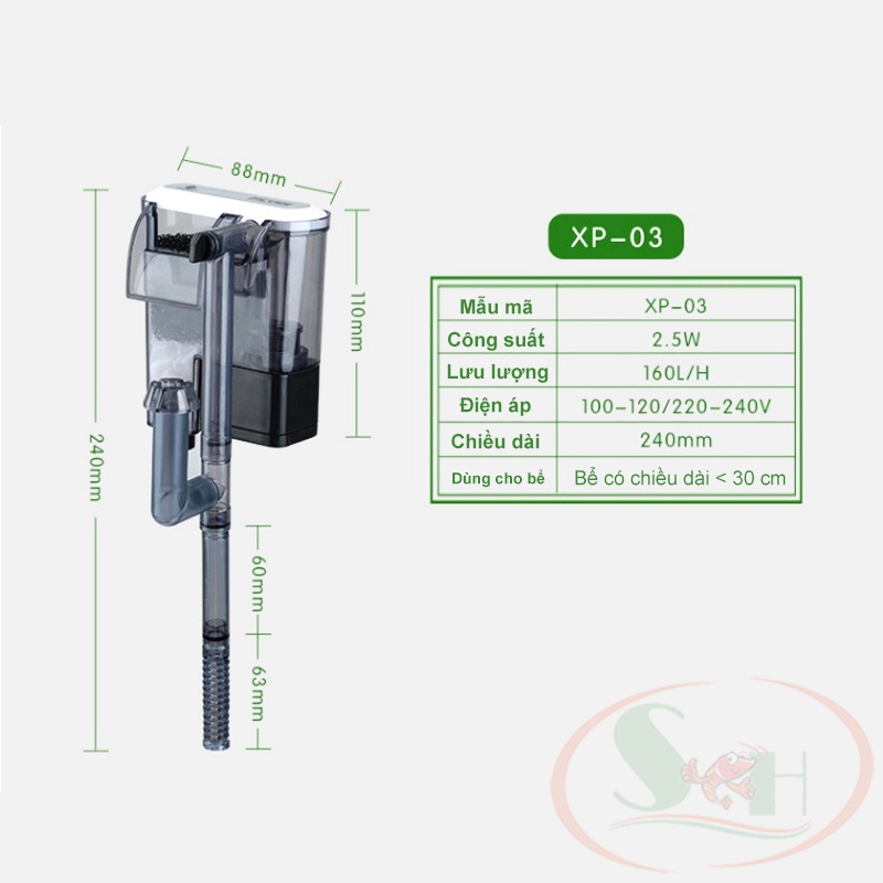 Lọc thác Jeneca XP 03, 05, 09, 11 mini có lọc váng treo bể cá tép thủy sinh