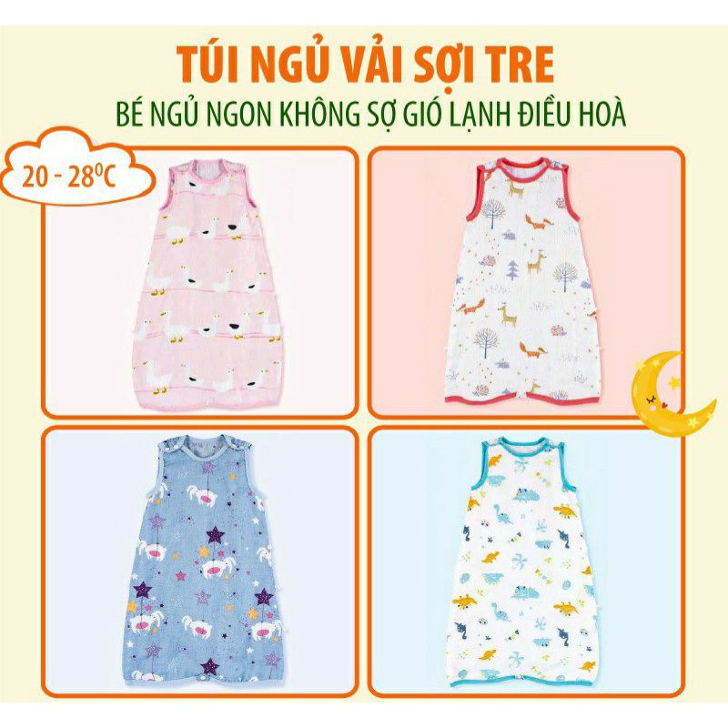 Túi Ngủ Cho Bé Mùa Hè Thu. Túi Ngủ Trẻ Em Vải Cotton Sợi Tre Mềm