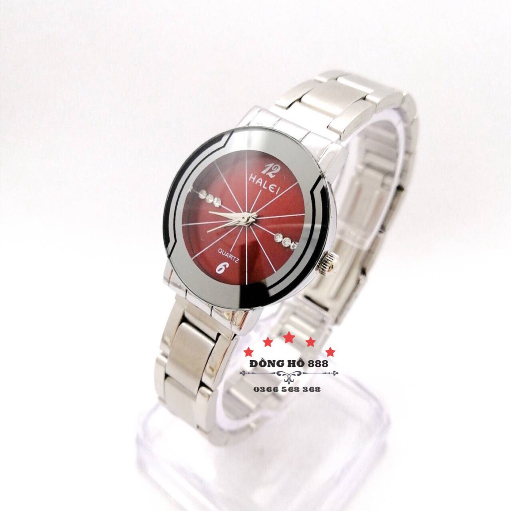 Đồng hồ Nữ chống nước Halei dây kim loại không ghỉ, chống xước mặt tròn size 26mm màu trắng HL457 | BigBuy360 - bigbuy360.vn