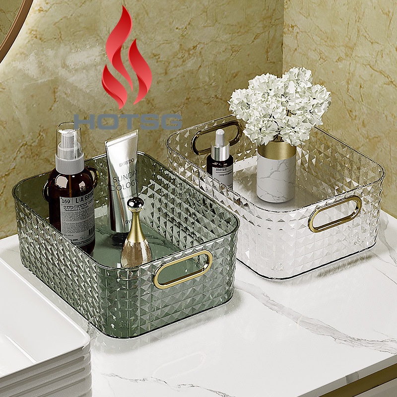 Hộp đựng vật dụng để bàn nhựa PET trong suốt, đựng mỹ phẩm, đồ dùng vệ sinh trong phòng tắm kiểu pha lê