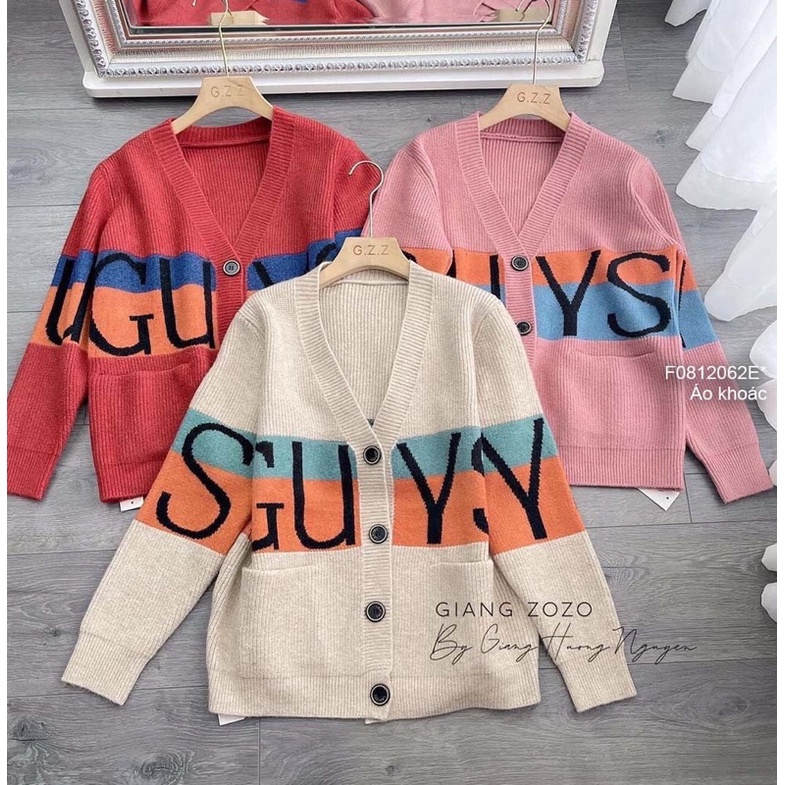 Áo khoác len chữ phối màu có túi gài nút tay dài hàng QC!