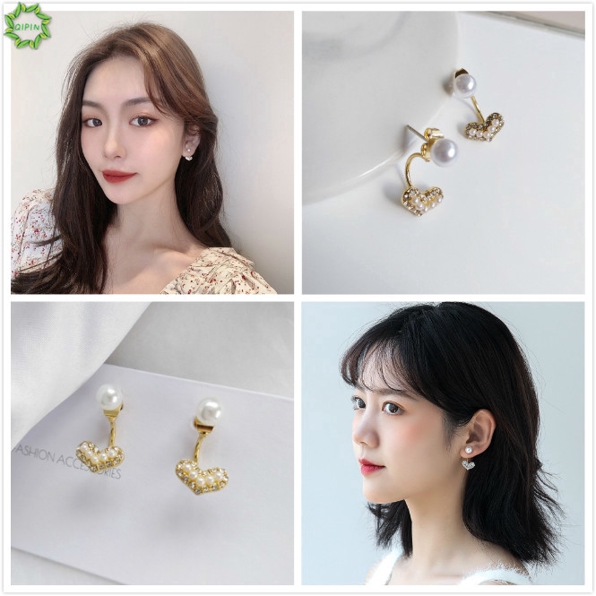 Khuyên tai hình trái tim đính ngọc trai thời trang nữ