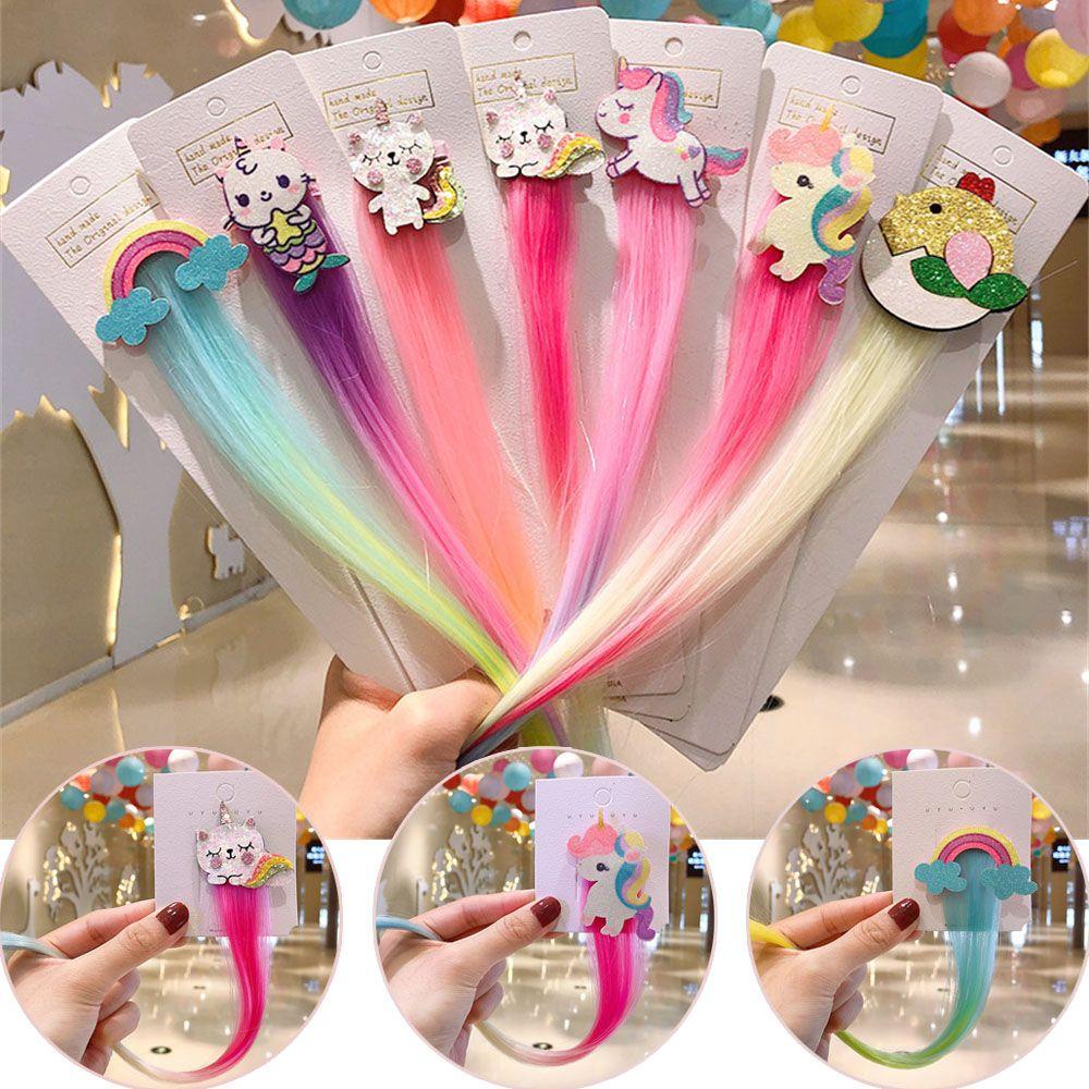 Kẹp Tóc Giả Hình Kỳ Lân Màu Cầu Vồng Dễ Thương Cho Bé