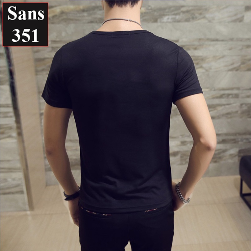 Áo thun nam cổ tròn tim body Sans351 nhẹ mỏng mát co giãn cộc tay ngắn trơn đẹp basic rẻ đen trắng xanh than trẻ trung