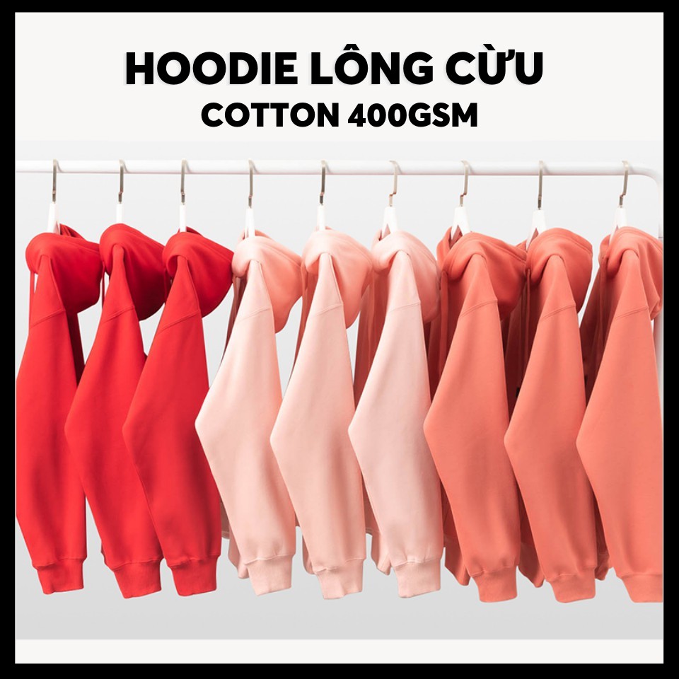 Hoodie Cotton Lót Lông Cao Cấp Màu Ấm Hồng/Cam/Đỏ Form Unisex Định Lượng 400gsm - Áo Hoodie Dầy Dặn Cho Nữ Nam Mùa Đông